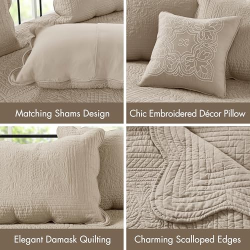 Madison Park Coastal Damask Quilted Daybed Cover Set, 6PC, 39"x75"