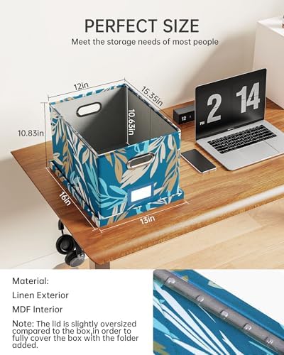 Oterri 2 Pack File Storage Organizer, Document Organizer, Portable File Box with Lid, Fit for Letter/Legal File Folder Storage,Leaf Blue-Box only