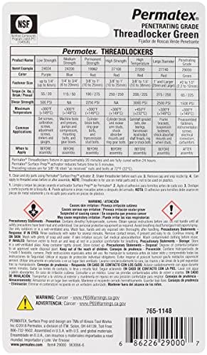 Permatex 29000 Penetrating Grade Threadlocker Green, 6 ml