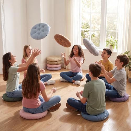 Fumete 12 Pcs Round Floor Pillows Cushions Seating 16 x 16 Inches Floor Round Cushions for Kids Toddlers Flexible Reading Chair Pillows for Classroom Home School Playing Supplies(Morandi Color)