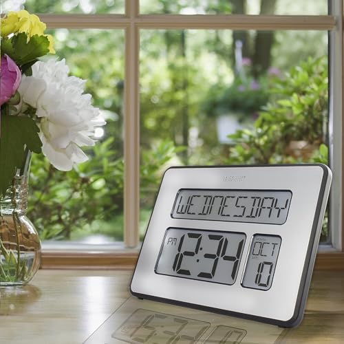 La Crosse Technology C86279 Atomic Full Calendar Clock with Extra Large Digits, Grey, 11.25 in. x 2.10 in. x 12.00 in.