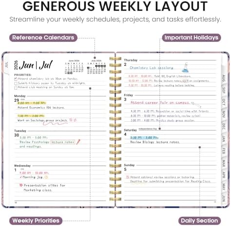 Planner 2026-2027, Monthly & Weekly Jul 2026-Jun 2027 Calendar Planner