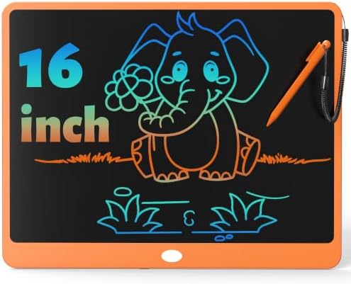 LCD Writing Tablet 16 Inch, Toys for 3 4 5 6 7 8 9Year Old Boys Girls, Colorful Doodle Board Drawing Tablet, Gift for Boys Age 3-12 Years, Memo Board, Drawing Pads with Lanyard (Orange-16Inch)