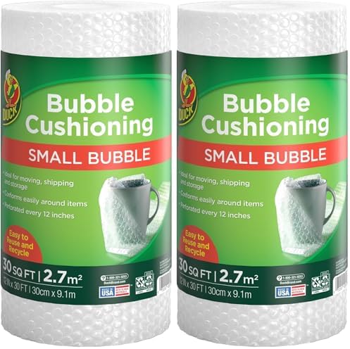 Duck Brand Small Bubble Cushioning Wrap for Moving & Shipping - 30 FT Bubble Packing Wrap for Extra Protection Packaging Boxes & Mailers - Clear Bubble Roll Moving Supplies, Perforated Every 12 IN