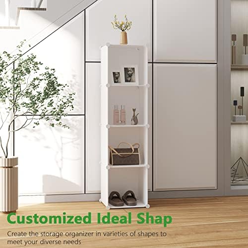 C&AHOME Plastic Cube Storage Organizer, 4-Cube Shelves Units, Milky