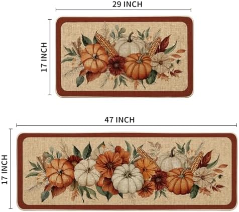 Artoid Mode Corn Flower Pumpkin Fall Kitchen Mats Set of 2-17x29+17x47