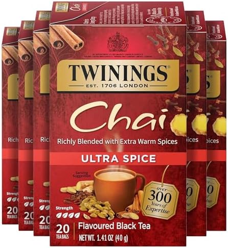 Twinings Ultra Spice Chai Black Tea Bags, 20 CT Box (6 Pack)