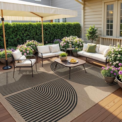 Lahome Modern Rainbow Easy Jute 9x12 Rug, Large Non Slip Indoor Outdoor Rug