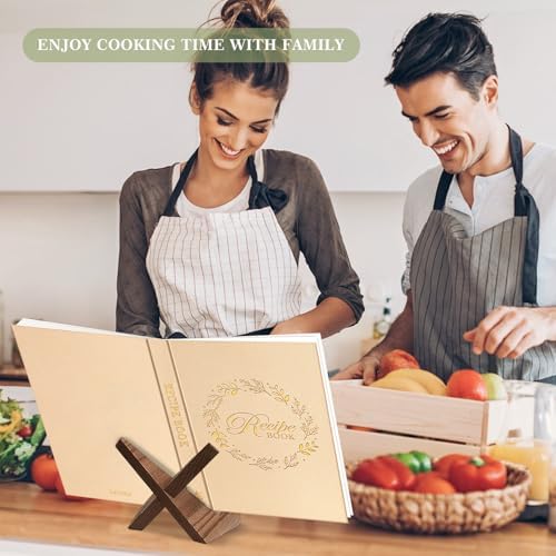 Lanpn B5 Blank Recipe Book Cookbook to Write in Your Own Recipes, Leather Cover Waterproof Empty Cooking Journal for 70 Recipes, Recipe Notebook with Stickers to Organize Your Family Recipes, Oat