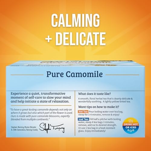 Twinings Pure Camomile Herbal Caffeine-Free Tea Bags, 50 CT Box (6 Pack)