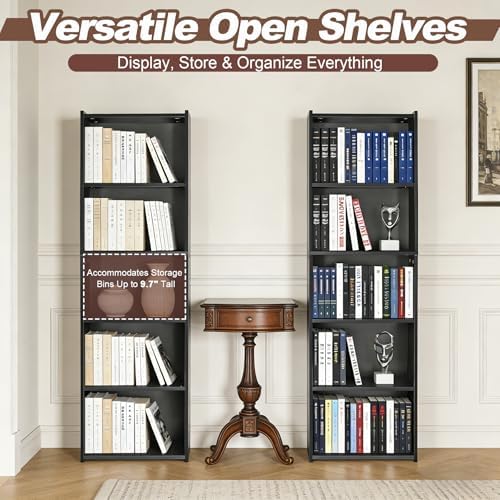 SUPER DEAL 5-Tier Bookcase and Bookshelf, Open Storage Shelves Narrow Tall Freestanding Cube Display Shelf for Bedroom Home Office Apartment Small Spaces, 52 Inch Black