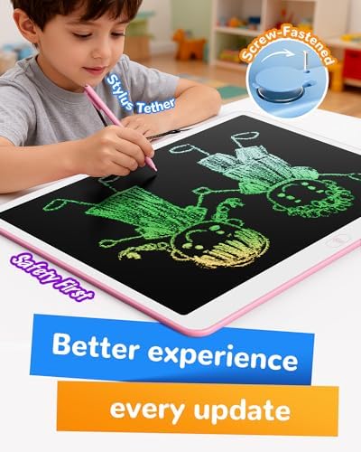KOKODI LCD Writing Tablet, 20 Inch Colorful Toddler Doodle Board Drawing Tablet, Erasable Reusable Electronic Drawing Pads, Educational and Learning Toy for 3-6 Years Old Boy and Girls(Pink)