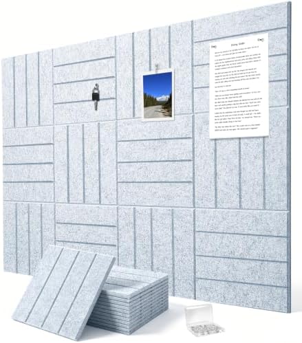 0.47" Thick Felt Wall Tiles 48"x36" Cork Board Alternative 12 Pack 11.81"x11.81"Felt Bulletin Board Pin Board with Removable Adhesive Tape&60 Pushpins for Home Office School(Bold-Silver Grey)