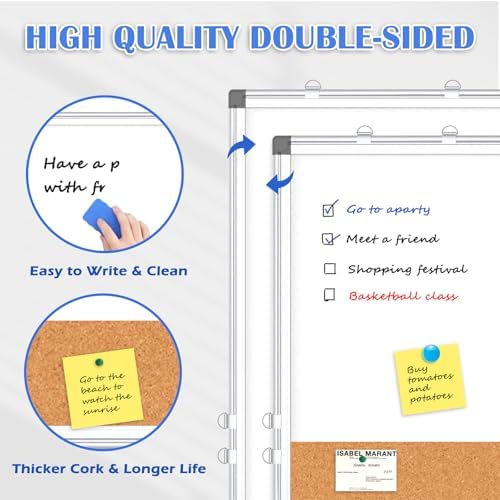 Whiteboard Cork Board Combo for Wall, 36" x 24" Dry Erase Whiteboard