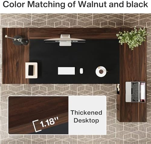 Tribesigns 78" L-Shaped Executive Desk, Large Office Desk with Drawers and File Cabinet, Modern Business Furniture for Home Office (Walnut & Black)