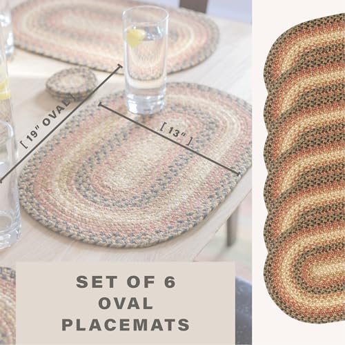 Homespice Russet Braided Placemats for Country Decor, Oval 13x19 Set of 6