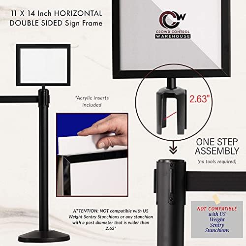 Crowd Control Warehouse Stanchion Sign Frame, 11x14-Inch, Polished Brass