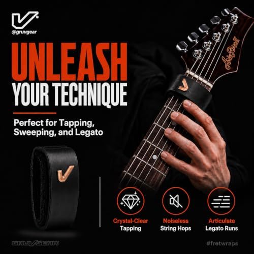 Gruv Gear Fret Wrap & Guitar Mute, Fretwrap for Acoustic, Electric & Bass | String Dampener Recording, Tapping & Practice Accessory (1 Pack, Large Black and Bronze, Fits 6 String Bass, 8 String