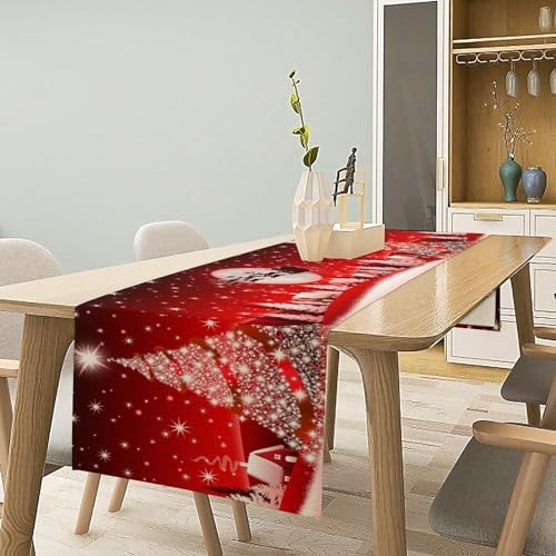 Merry Christmas Table Runner Red Snowflakes ,Xmas Ball Ornaments Snow Red Table Runners for Dinning Table,Snowflake Sparkle Kitchen Decor,Holiday Dinner Decoration-13x70 Inch