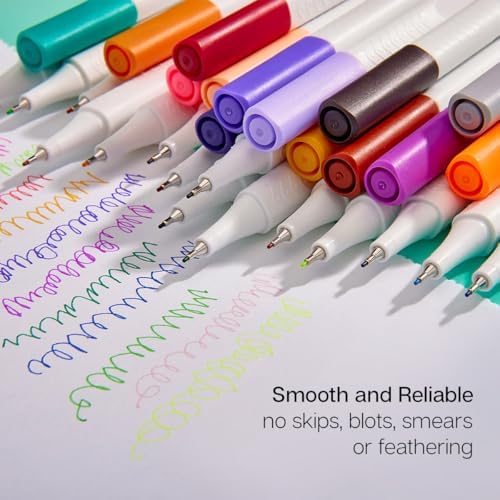 KINGART Studio Fine Line Pens, 24 Colors Set, 0.4mm Ultra Fine Tip for Drawing, Sketching, Journaling, Adult Coloring, & Art Projects, Water-Based Ink, Non-Bleeding.