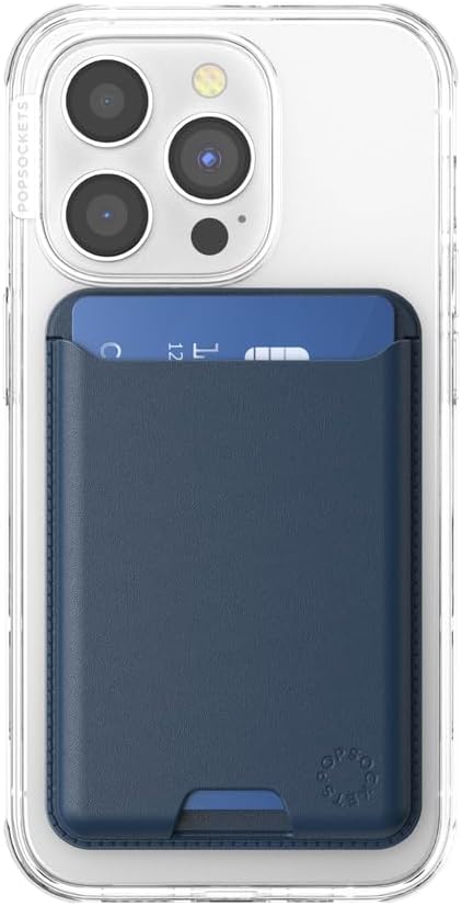 PopSockets Softgoods Phone Wallet and Adapter Ring for MagSafe, Phone Card Holder, Wireless Charging Compatible, Wallet Compatible with MagSafe® - Navy