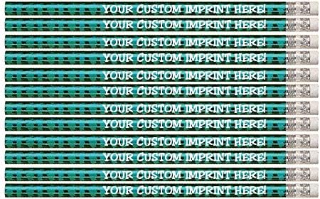 Express Pencils™ Personalized Pencils - Round - Glitz & Glitter Foil Theme - Imprint w/your name, message, text or logo - Personalization - Made in USA -Great gift ideas - 12/Set (TURQUOISE PRISM)