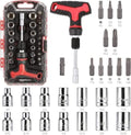 Amazon Basics 27-Piece Ratchet Screwdriver and Socket Set, Light-Duty T-Handle with Magnetic Bit Holder, Cr-V Steel, for Household DIY, Electronics and Appliance Repair, Compact Tool wit Hard Case
