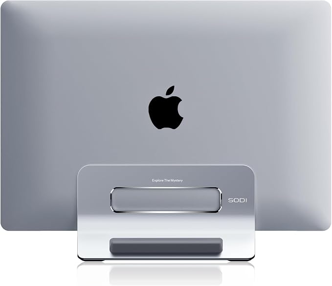 Vertical Laptop Stand for Desk, Gravity Auto Lock Vertical MacBook Stand, Aluminum Laptop Vertical Dock Stand Holder Compatible with MacBook Pro, MacBook Air, Silver