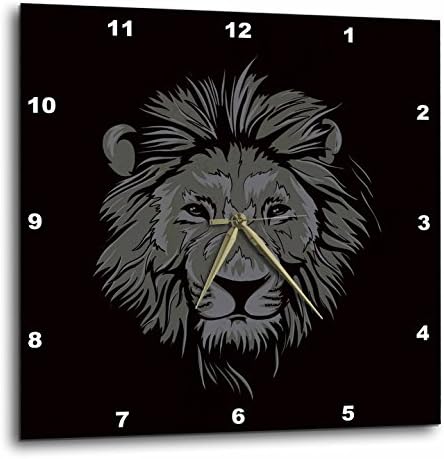 3dRose DPP_272823_3 Trendy African Wildlife Lion Animal Portrait Illustration Style Black Wall Clock, 15 x 15