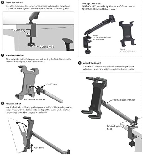 ARKON Mounts Heavy-Duty Tablet Clamp Mount for Desks or Treadmills | Universal Tablet Holder | Strong C-Clamp | Compatible with iPad, Samsung, Google, Huawei, Nokia, and more | TAB804