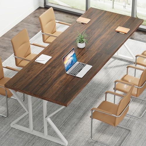 Tribesigns 78.7-Inch Executive Desk, Large Computer Office Desk Workstation, Modern Simple Style Laptop Desk Study Writing Table Business Furniture for Home Office (Rustic Brown/White, 78.7 Inch)