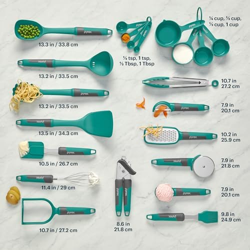 Pyrex 22-Piece Kitchen Cooking Utensils Set, Nonstick Cooking Gadgets
