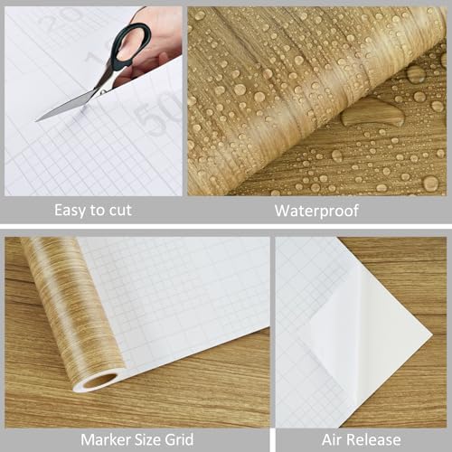 WESTICK Thick Brown Wood Wallpaper Kitchen Countertops Peel and Stick Waterproof Wood Grain Contact Paper for Cabinets 17.7" x 120" Removable Wooden Wall Paper for Table Desk Vinyl Wrap Backplashes