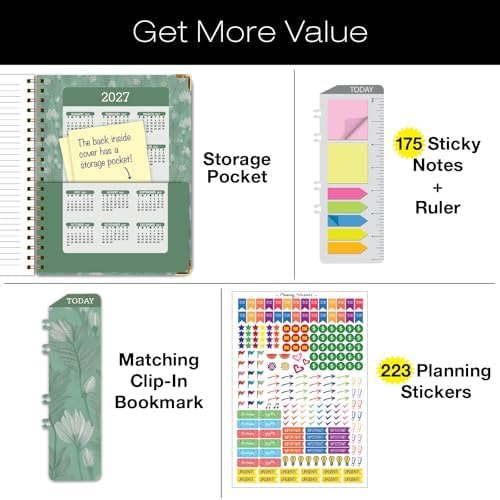 LARGE PRINT HARDCOVER 2026 Planner, 8.5"x11": 14 Months (November 2025 - December 2026), Daily Weekly Monthly Planner, Yearly Agenda, Bookmark, Pocket Folder and Sticky Note Set (Whispering Meadow)