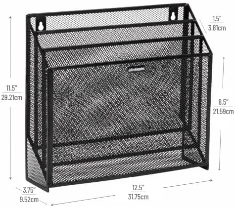 Mind Reader Vertical File Storage, Desktop Organizer, Wall Mount, Office, Metal Mesh, Black