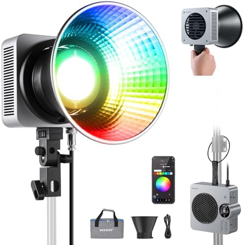 NEEWER HS200C Portable RGB LED Video Light, APP/2.4G/Panel/DMX Control, 280W 150000Lx 2500-7500K CRI95+ COB Continuous Output Lighting Bowens Spotlight for Video Recording Streaming Studio Photography