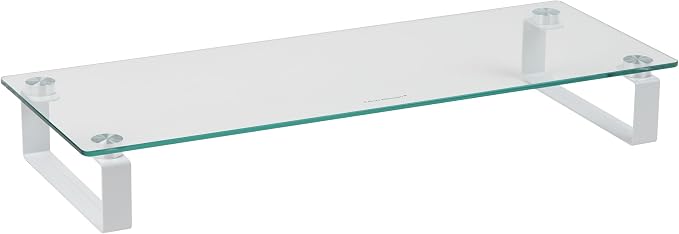 Mind Reader Monitor Stand, Contemporary, Desktop Organizer, Laptop Riser, Office, Glass, Clear