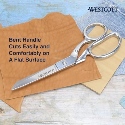 Westcott 8-Inch Forged Heavy Duty Bent Fabric Scissors, Precision-Ground Knife-Edge Blades for Seamless Cutting, Perfect for Sewing, Crafts, and Office