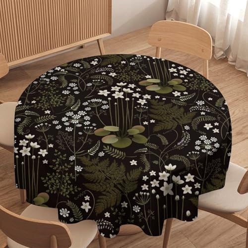 Woodland Field Tablecloth, Rustic Forest Wild Flower Herb Fern Farmhouse Natural Floral Table Cloth for Picnic Party Dining Room Home Decor, 36x36in