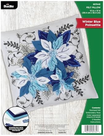 Bucilla Felt Applique Pillow Kit, Winter Blue Poinsettia, Perfect for DIY Arts and Crafts