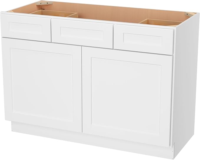 Furinno Shaker 2-Drawer Bath Vanity Cabinet Without Top, 2-Door, White | 21 D x 48 W x 34.5 H, Adjustable Hinges, Soft-Close Shaker-Style Door, Ready to Assemble, Plywood, for Bathroom, Washroom