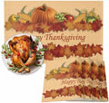 Vandarllin Thanksgiving Holiday Placemats Set of 6, Fall Harvest Pumpkins Cotton Linen Stain Resistant Table Mats Washable Placemat Decoration for Kitchen Dining Table,Autumn