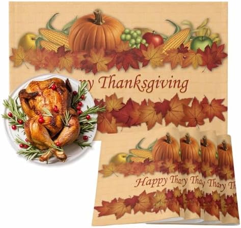 Vandarllin Thanksgiving Holiday Placemats Set of 4, Fall Harvest Pumpkins Cotton Linen Stain Resistant Table Mats Washable Placemat Decoration for Kitchen Dining Table,Autumn