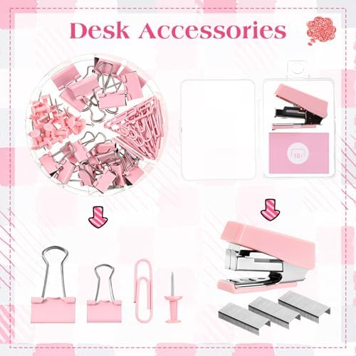 Eersida 58 Pcs Bow School Supplies Set, Pink Pencil Pouch Pens
