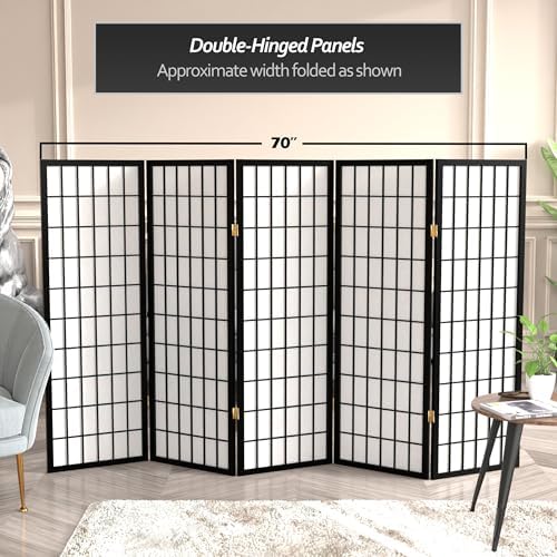 4 ft. Short Window Pane Shoji Screen - Black - 5 Panels