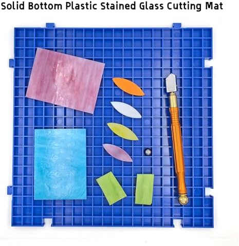 Stained Glass Cutting Mat，12" x 12" Solid Bottom Grid Mat Glass Cutting Tools, Blue, 1 Pack