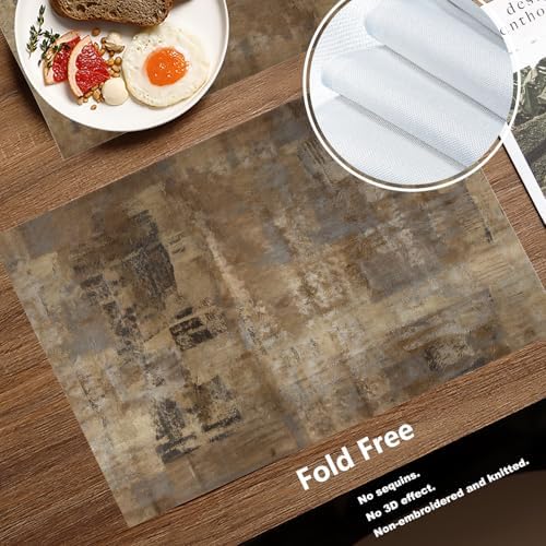 Batmerry Brown Abstract Art Linen Placemats Set of 8, Grey Acrylic Washable Table Mats for Kitchen Table Thickened Heat Insulation Dining Set Indoor Outdoor 12X18 in