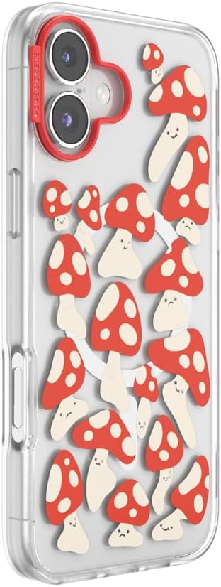 PopSockets iPhone 16 Plus Case Compatible with MagSafe, Phone Case for iPhone 16 Plus, Wireless Charging Compatible, Case Only - Red Shrooms