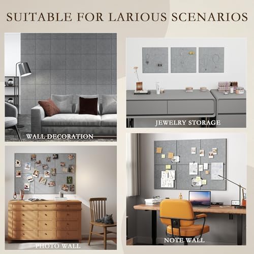 JBER Large Cork Board Alternative 72" x 48" - 24 Pack Self-Adhesive Felt Bulletin Board Tiles, Pin Board Vision Board for Walls, Office & Home Decor(Light Gray)