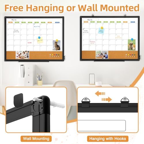 Calendar Whiteboard for Wall, 36" x 24" Dry Erase Month White Board Black